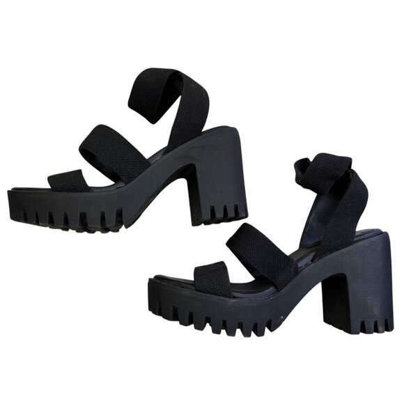 Madden NYC Womens Black Lug Webbed Heel Sandals Size 7 - Picture 1 of 16